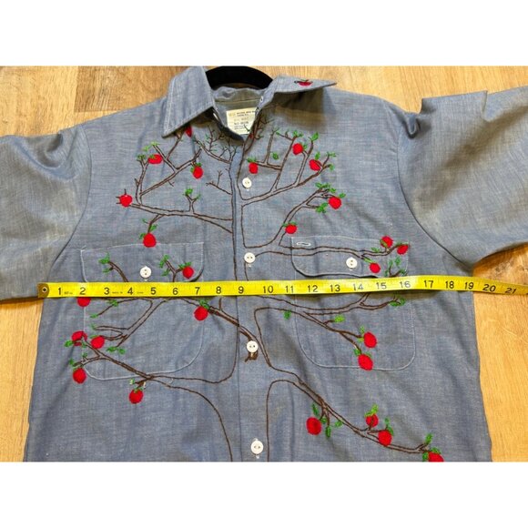 Vintage JC Penney Big Mac Cotton Chambray Sewn Button Up Shirt Art Deco Cottagec - Picture 10 of 11